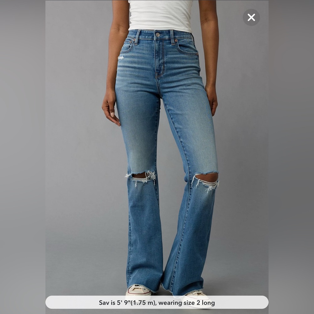 American Eagle AE Next Level Super High-Waisted Ripped Flare Jean